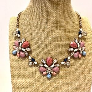 Max & Zoe Necklace antiqued gold w/ faceted jewels in pink, purple, blues, white